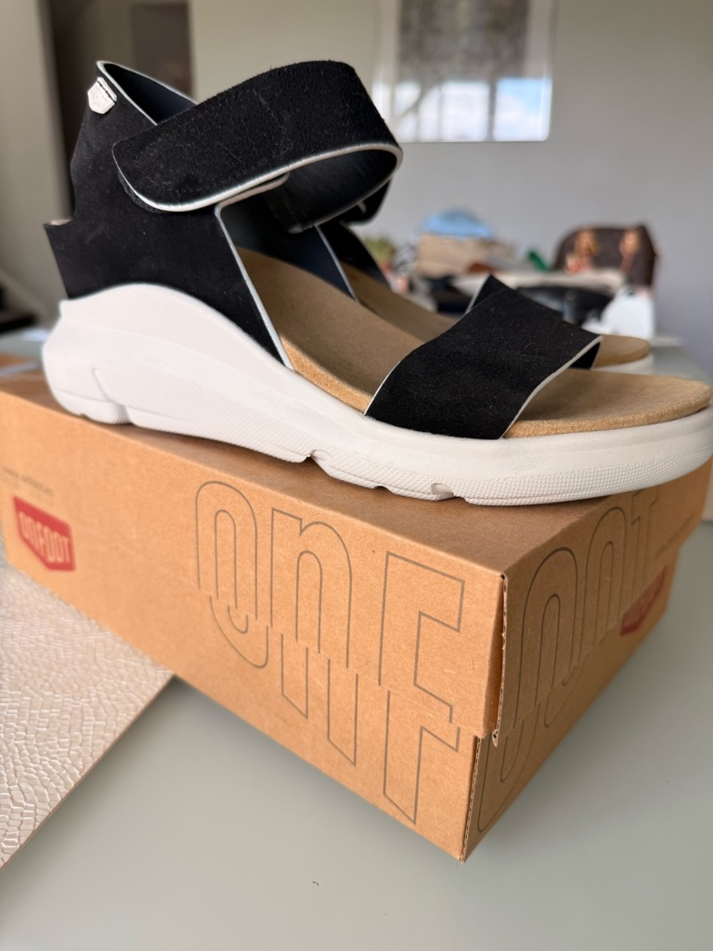 Women’s Black Wedge Sandals with White Platform- Made in Spain